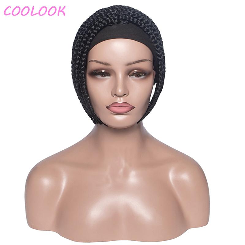 

Synthetic Wigs Box Braids Headband For Women Braided No Lace With Turban Natural Short Bob Head Wrap Wig Peruca Cosplay, #1b