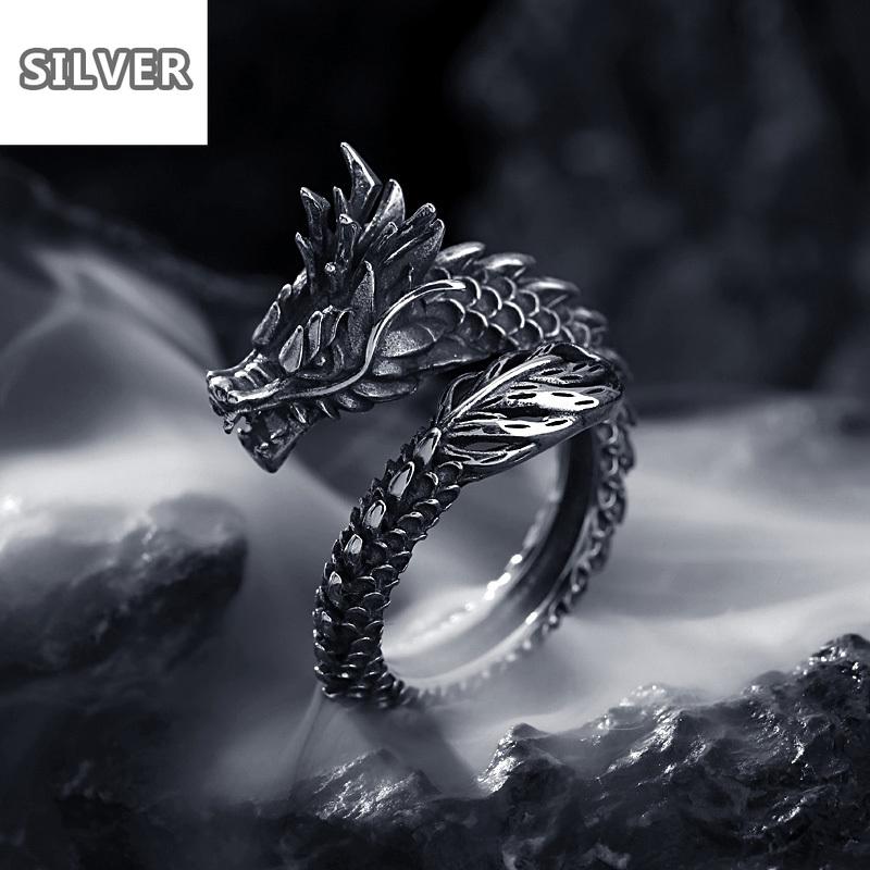 

Cluster Rings Punk Rock Gothic Dark Animal Dragon Ring Unisex 925 Jewelry Accessories Fashion Adjustable Pattern Retro Copper