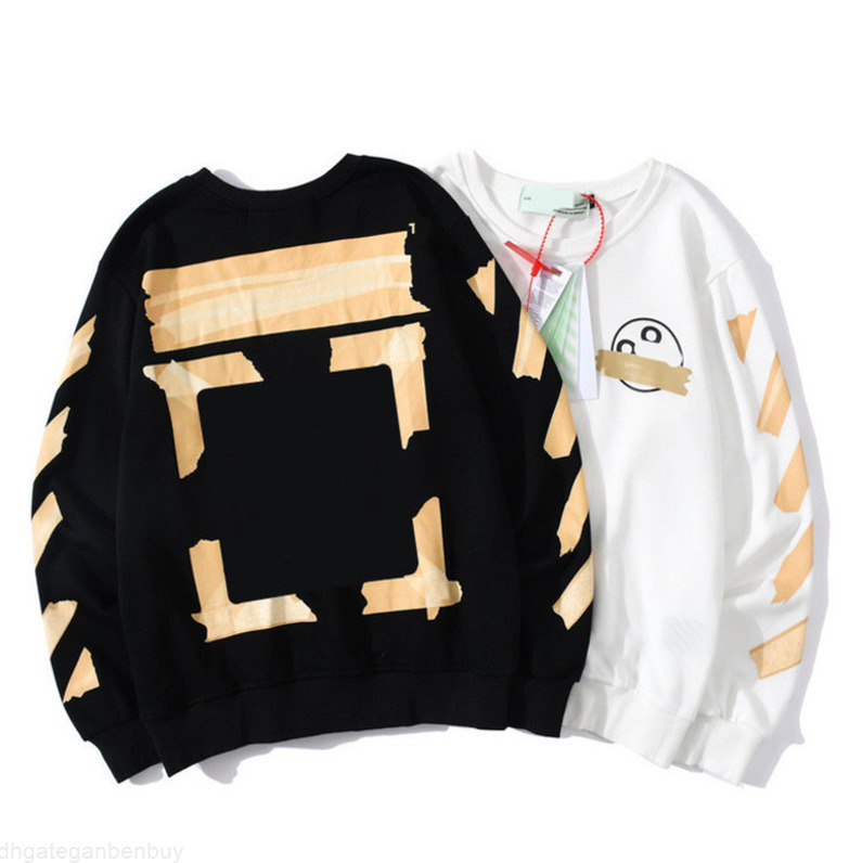 

Sweatshirt Men' Brand Offs Autumn Winter Arrow Printing English Alphabet Trend Paint Round Neck Sweater Women Hoodies White Black Sweatshir New Se02