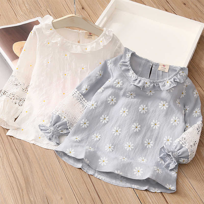 

Spring Autumn Fashion Children'S Clothing Cotton Baby Kids Girl Long Sleeve Cutout Hollow Out Flower Floral Blouse Shirt 210701, Blue