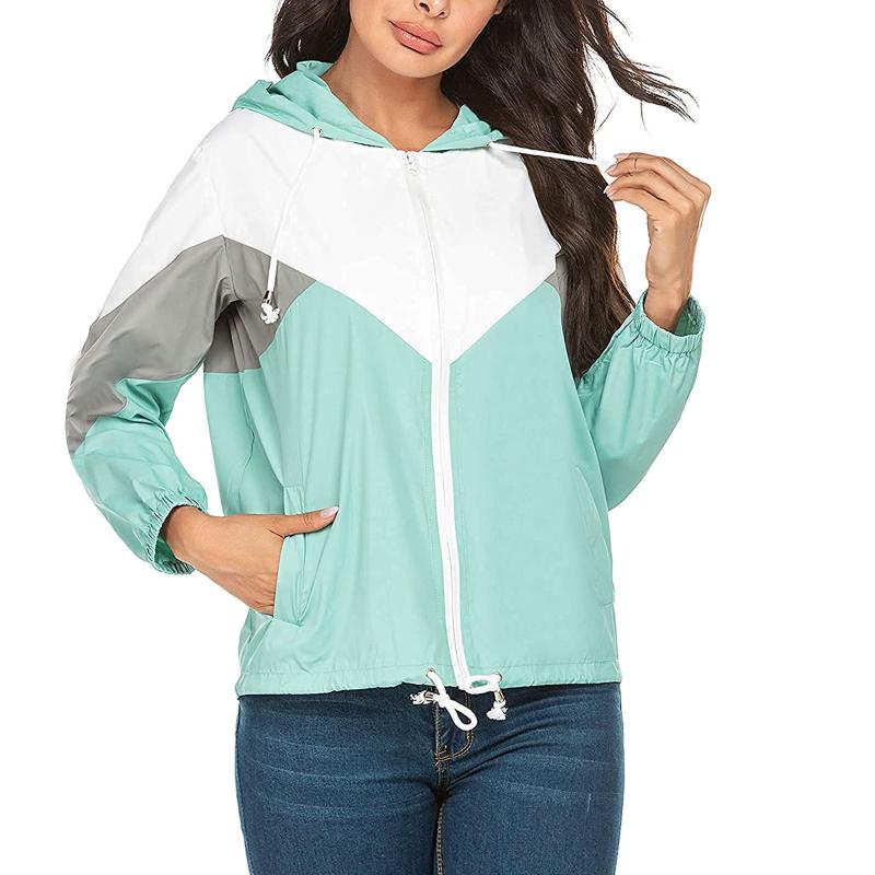

Women's Jackets Women Waterproof Jacket Lightweight Hooded Windbreaker Zipper Long Sleeve Patchwork Outdoor Coat, Hot pink