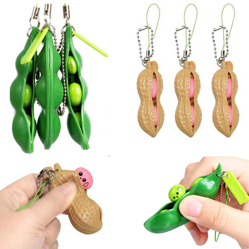 

Fidget Toys Decompression Edamame Peanuts Squishy Squeeze Toys Peas Beans Keychian Fidgets Key Chain Anti Stress Gift for Adult Kids