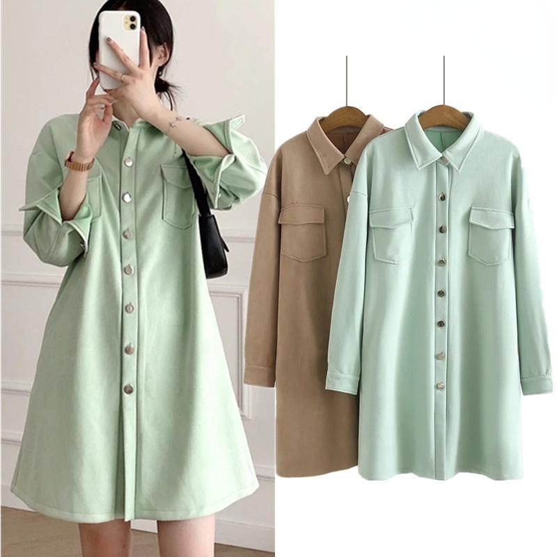 

Women's Trench Coats Spring 2022 Collar Long-sleeved Single-breasted Loose Mid-length Suede Coat, Tan;black