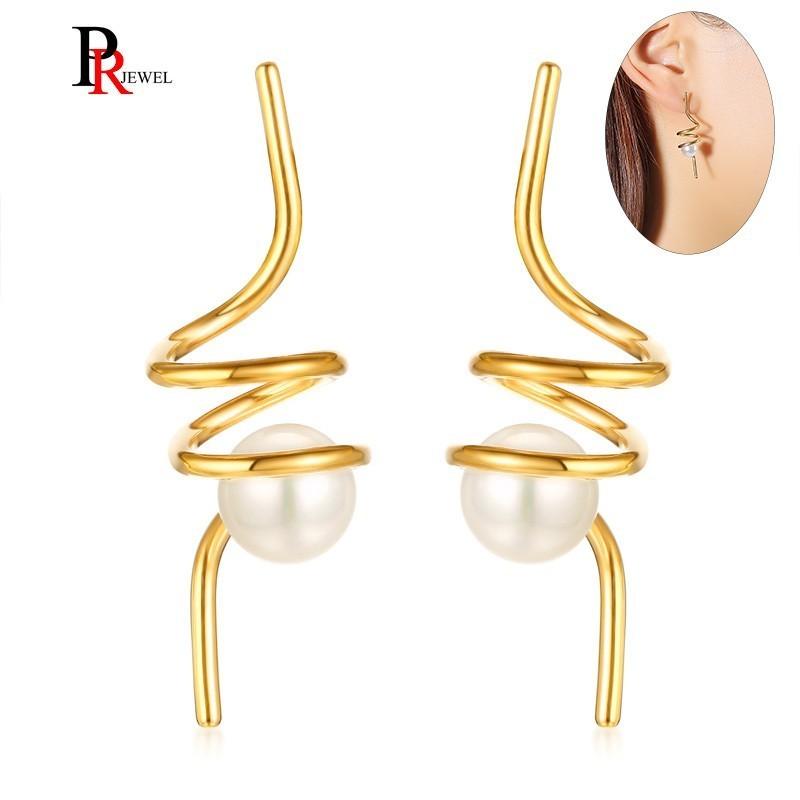 

Dangle & Chandelier Elegant Simulated Pearl Long Earrings For Women Gifts Gold Tone Stainless Steel Spiral Girl Jewelry, Silver