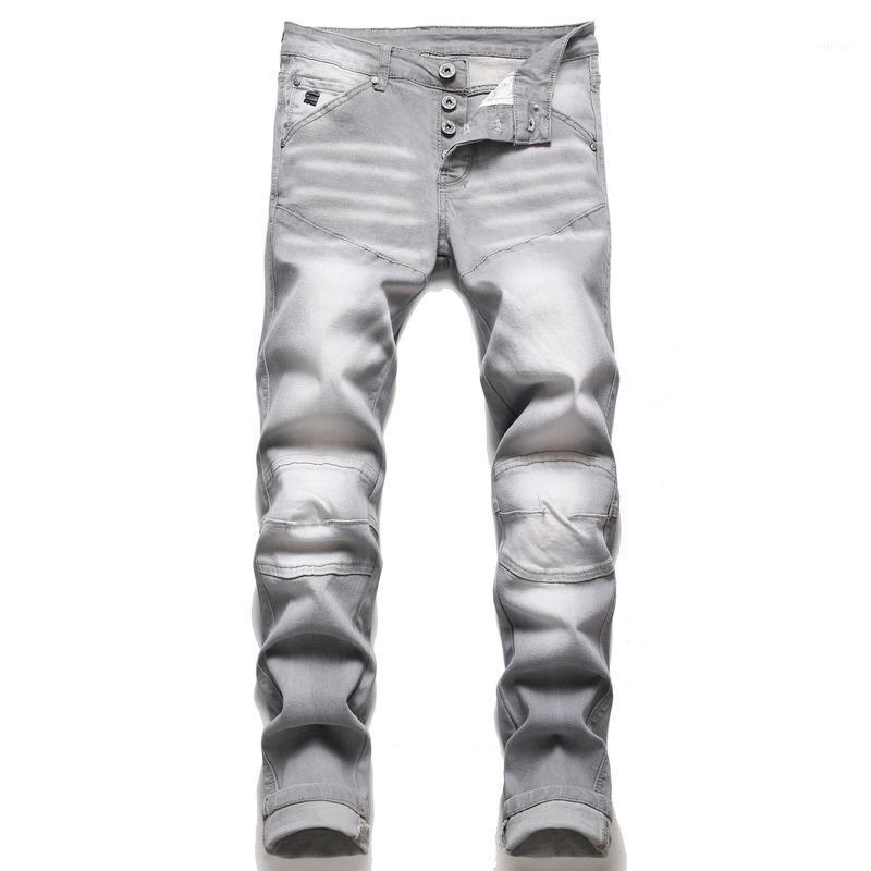 

Men's Jeans Grey Splicing Men Skinny Casual Cotton Classic Ripped Denim For Straight Slim Fit Harajuku Biker Jean Clothing, Gray