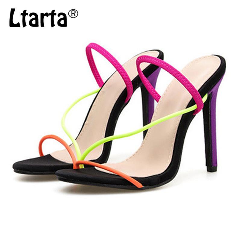 

Sandals LTARTA 2021 Women's High Heels Sexy Colorful Strap Shoes Summer Large Size High-heeled ZL, Black