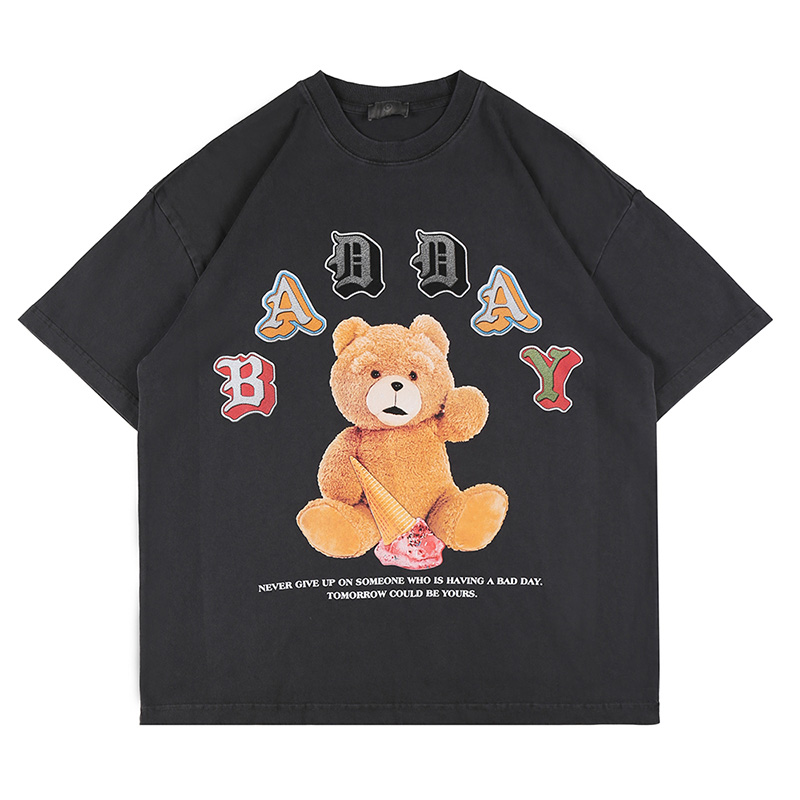 

USA Europe Fashion Wild Bear Print T shirt Tee Spring Summer Skateboard Men Women High Streetwear Vintage Tshirt, Bear tee
