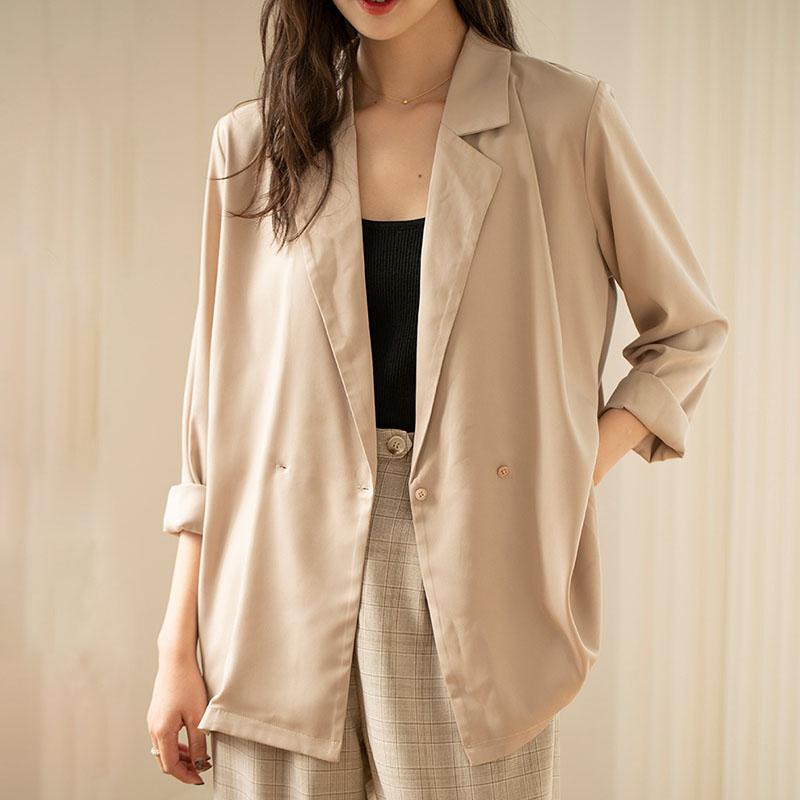 

Spring Korean Temperament Lapel Tie Suit Jacket Loose And Light Drape B13 Women' Jackets, Black