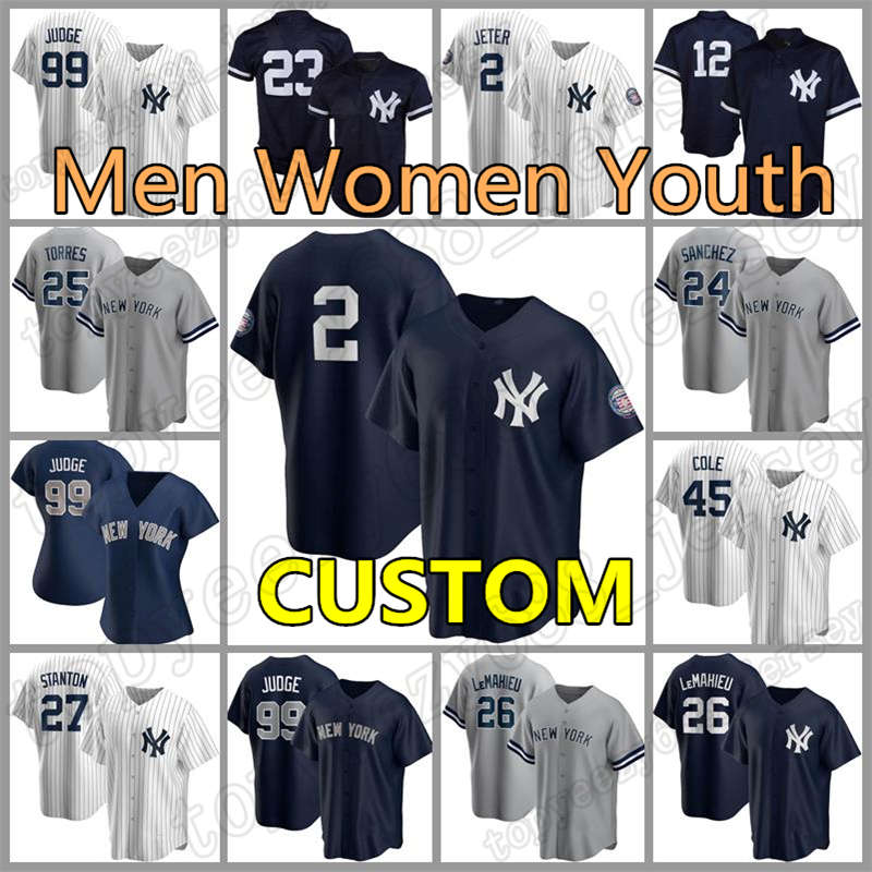

Mens New Aaron Judge York Custom Yankees JerseyDerek Jeter Gerrit Cole Mariano Rivera Baseball Babe Ruth Women 26 LeMahieu Youth 77 Frazier, Mens custom have name(yangji)