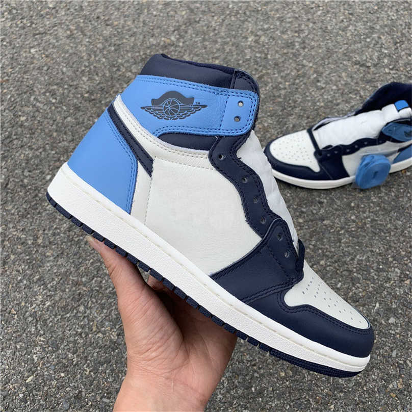 

Authentic 1 High OG Obsidian Chill Man Athletic Shoes Women 555088-140 Sail Retro University Blue Sports Sneakers With Box