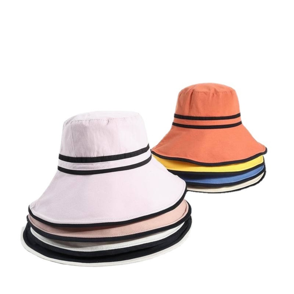 

Sun hat fisherman's Women's summer double stripe Big Brim Sun Korean fashion simple basin sunscreen Hat, Blue;gray