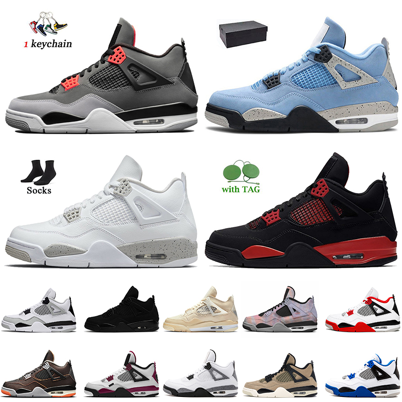 

WITH BOX Designer 2023 New Fashion Women Mens Jumpman 4 4s Basketball Shoes With Box Socks Infrared University Blue White Oreo Red Thunder Zen Master Black Cat Cactus J, C11 red thunder 40-47