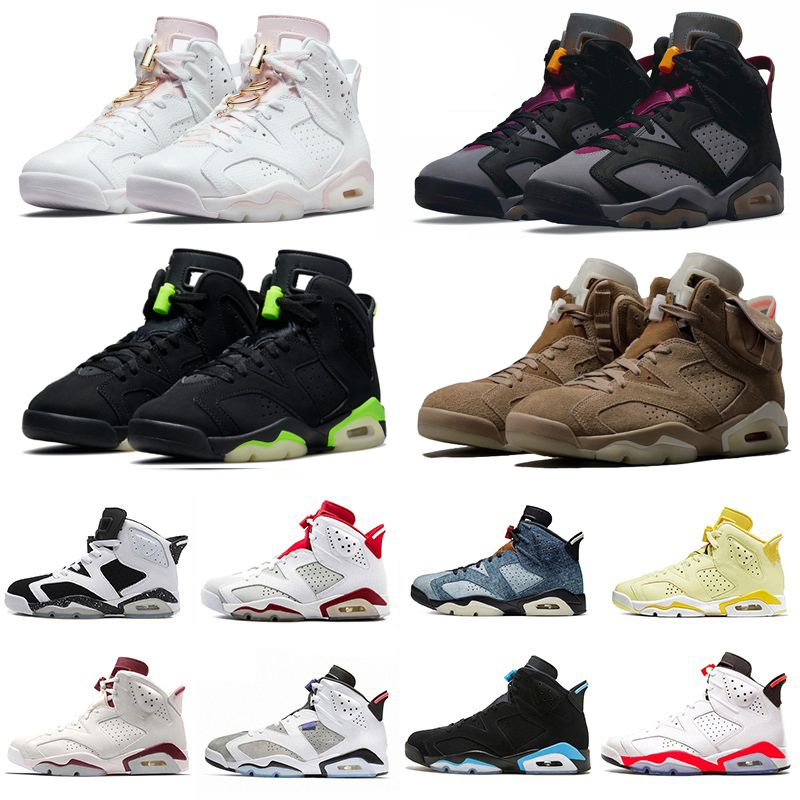 

With Box Jumpman 6 Bordeaux Tiffany Blue mens basketball shoes 6s Travis Scotts UNC Electric Green Gold Hoops Quai Black Cat Carmine men women trainer sports sneakers, Color#1