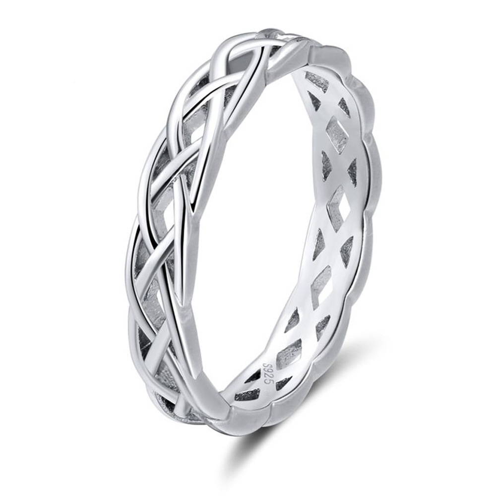 

925 Sterling Silver Ring Women Celtic Knot Eternity Wedding Band High Polish Classic Stackable Simple Rings Sale