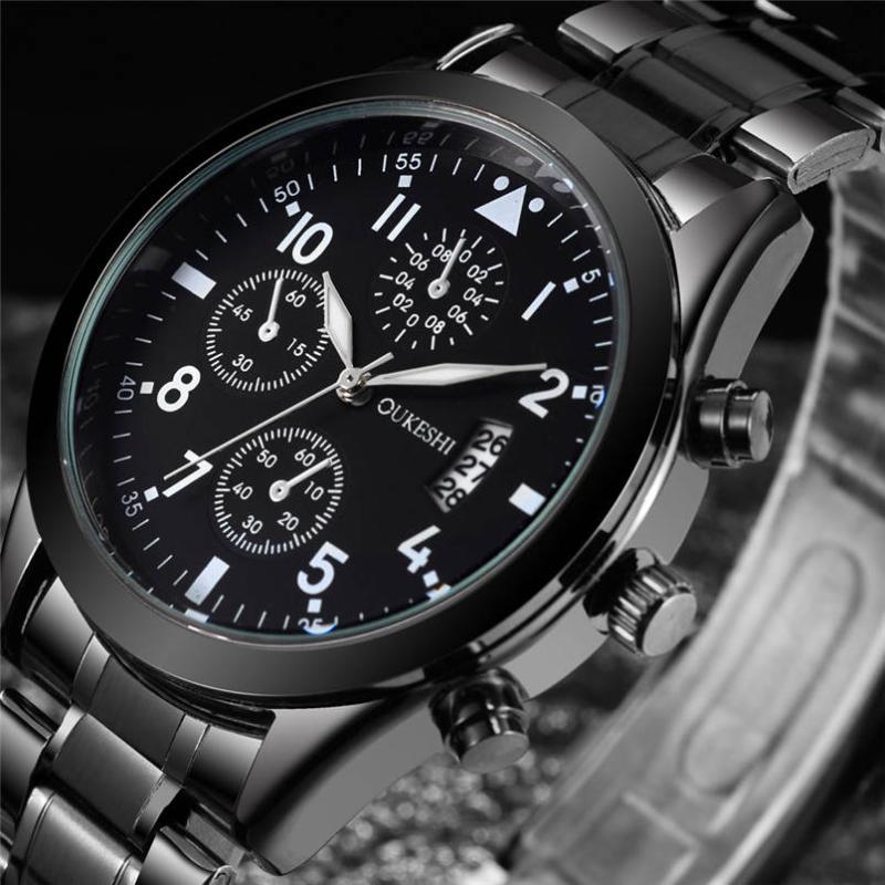 

Wristwatches Watch Men Luxury Quartz Sport Stainless Steel Dial Band Wrist Fashion Watches Relogio Masculino Reloj Hombre2, Black
