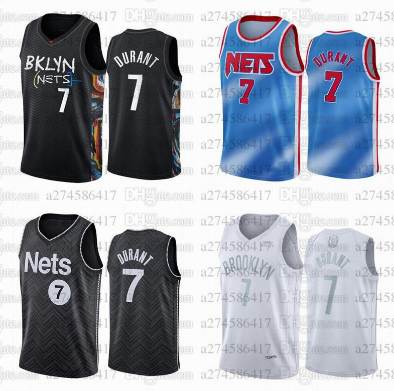 

Men S-6XL basketball Jersey Brooklyn Nets 7 Kevin Durant white black blue gray Press and Embroidered city Jerseys, Black;red