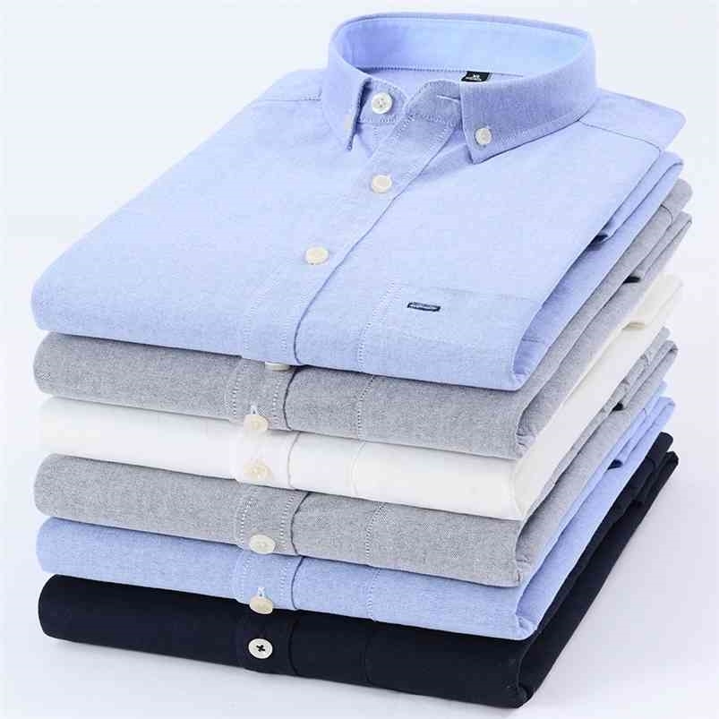 

Casual Pure Cotton Oxford Mens Shirts White Long Sleeve Chemise Homme Slim Fit Male Fashion Design 210721, Gray