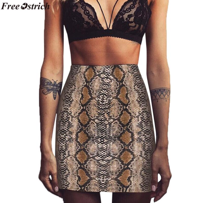 

Skirts FREE OSTRICH Women Sexy High Waist Skirt Snake Print Pencil Mini Silm Skinny Bodycon Zipper Side Bottom Wear, Multicolor
