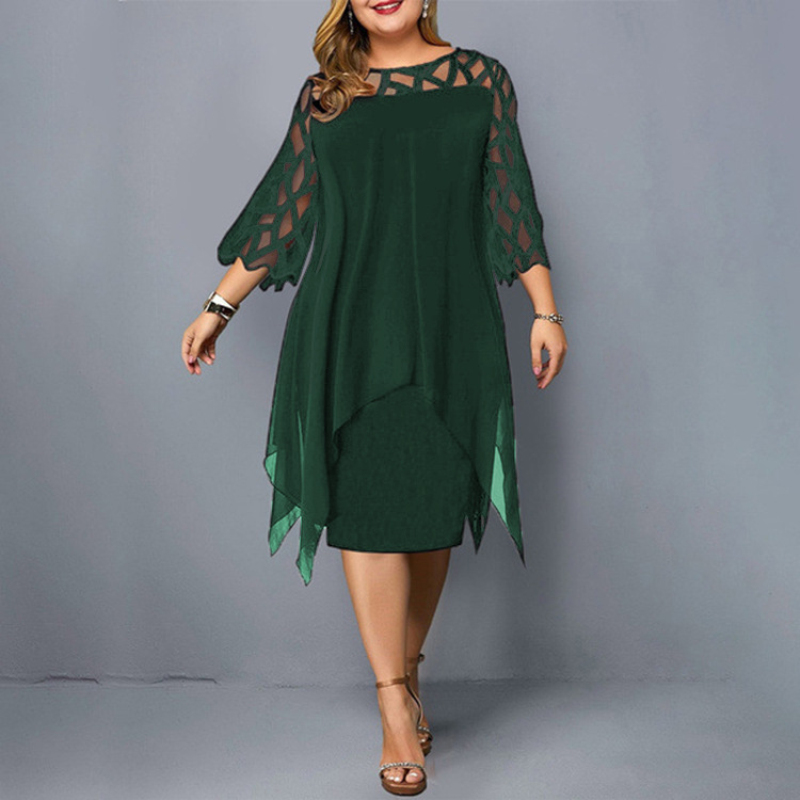 

Plus Size Dresses 4XL 5XL 6XL Lace Mesh Sexy Elegant Midi Party Dress Red Black Green Purple Loose Hellow Women's Clothing