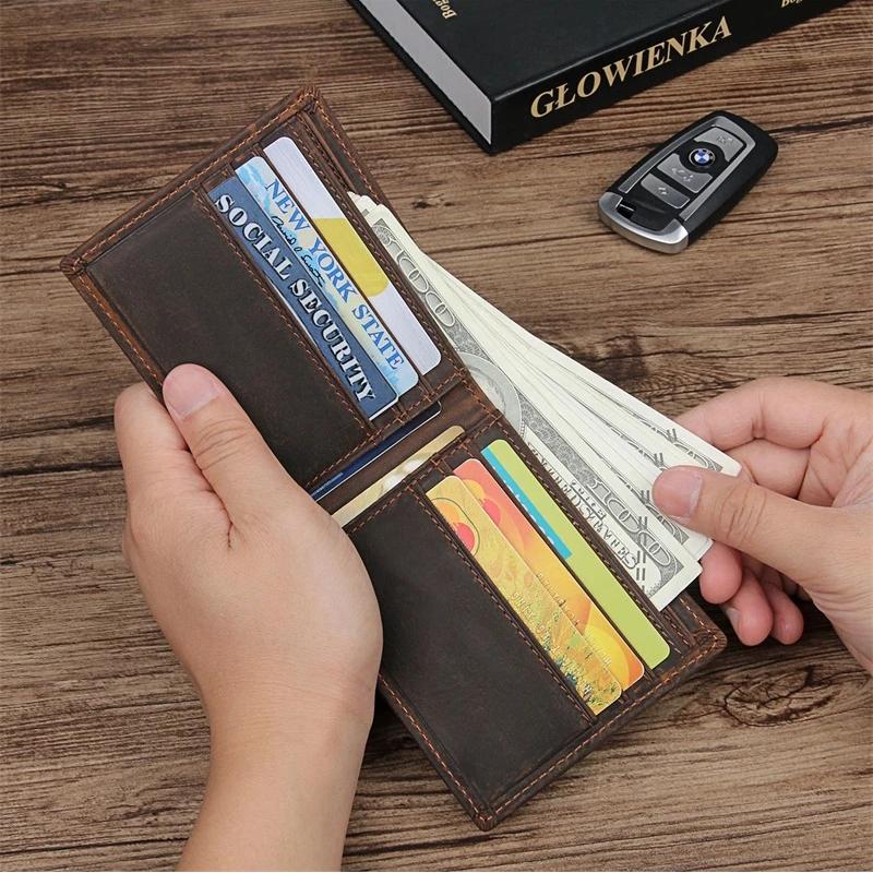 

Wallets Luufan Slim Men Wallet Full Grain Leather Trifold Purse Vintage Short For Male Female Holder 8029 2021, Brown