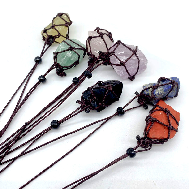 

Irregular Different Natural Crystal Stone Rope Braided Handmade Pendant Necklaces For Women Men Party Decor Energy Jewelry
