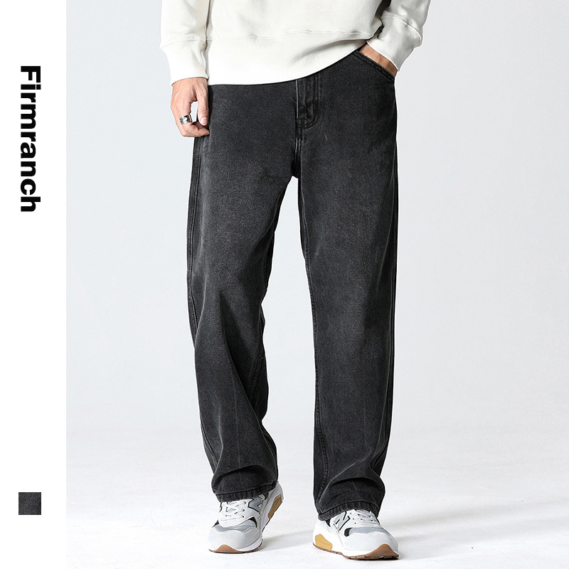 

Firmranch /Women Black Straight For Casual Homme Loose Play boy Jean Large All Match Men Jeans Pants