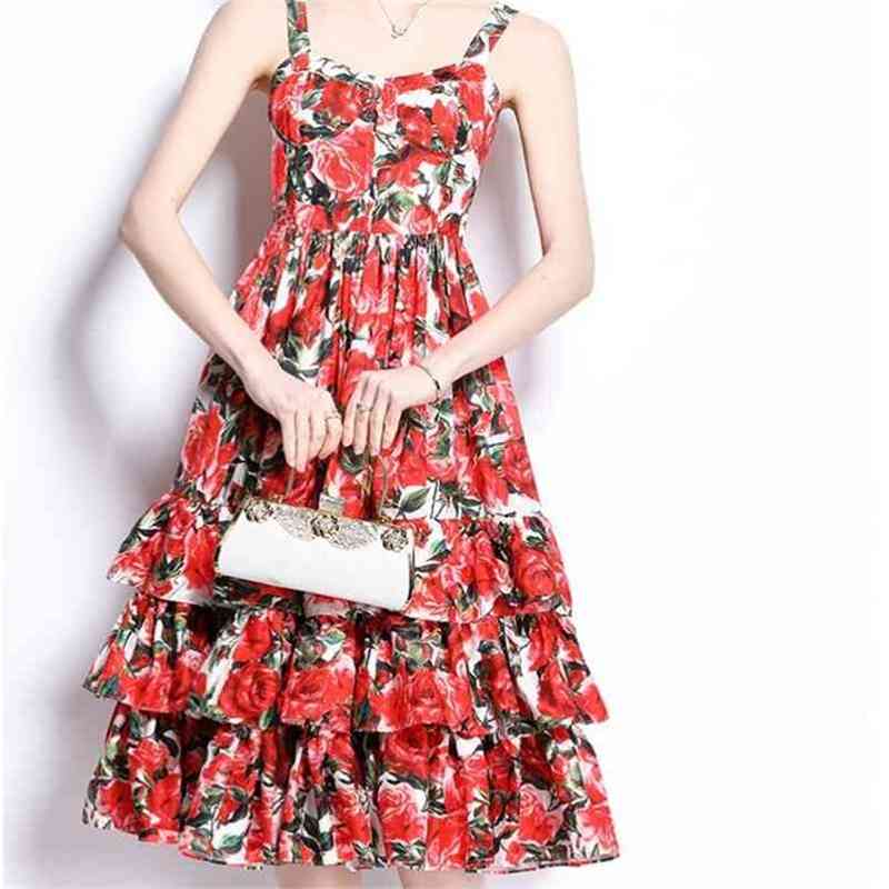 

Designer Magazine Floral Ruffles Luxury Party Dinner Dresses Women Summer A Line Vestidos Elbise Frocks Lady 210603, Picture color