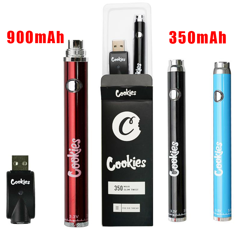 

Cookies Vape Pen Battery 350 900 mAh Preheat VV Slim Twist 510 Thread Dab Thick Oil Cartridge Blister Packaging Bottom Spinner Adjustable Fo