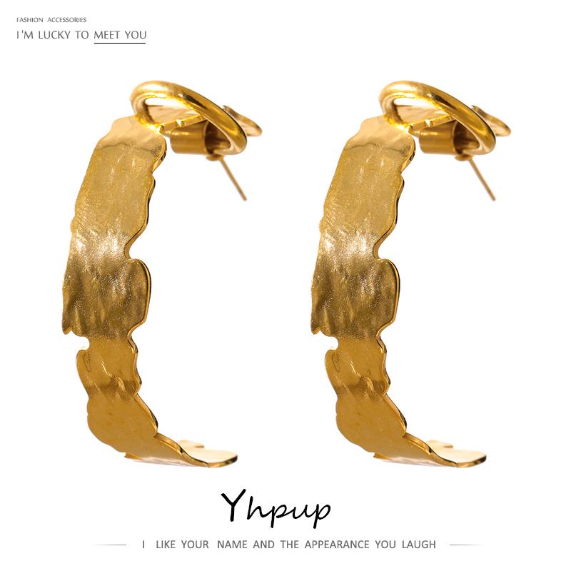 Stud Yhpup Stainless Steel Geometric Earrings Minimalist Gold 18 K Metal Waterproof Irregular Fashion For Women 2021-image-709457876