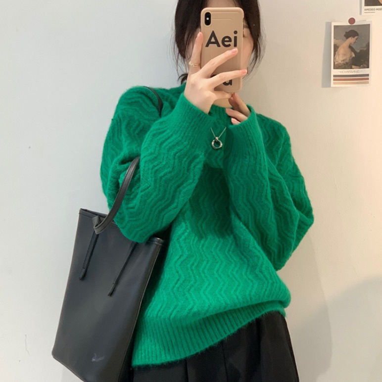 Wavy Solid High High High Col Six Color Automne 2021 Nouveau Style paresseux Simple Pull Version coréenne femme