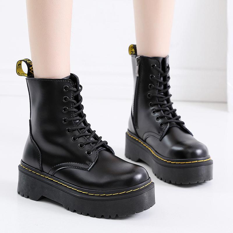 Boots 2021 European And American Thick-soled 8-hole Riding Side Zipper British Women's Short Platform Lace-up Tooling