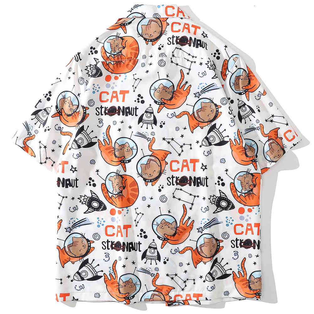 

Men's Casual Shirts Aolamegs beautiful male shirt from the cartoon space cat printed short sleeve streetwear summer casual baggy hip hop fashion harajuku topos, White