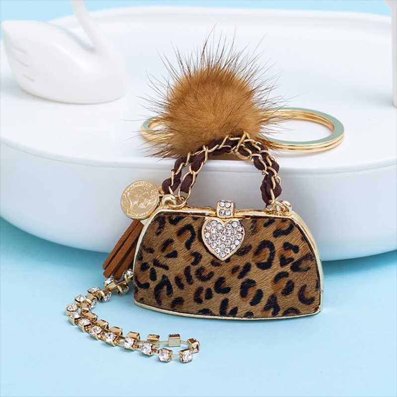 

Keychains Fashion Hair Ball Key Chains Personalized Leopard Print Handbag Chain Women Exquisite Bag Charms Accessories
