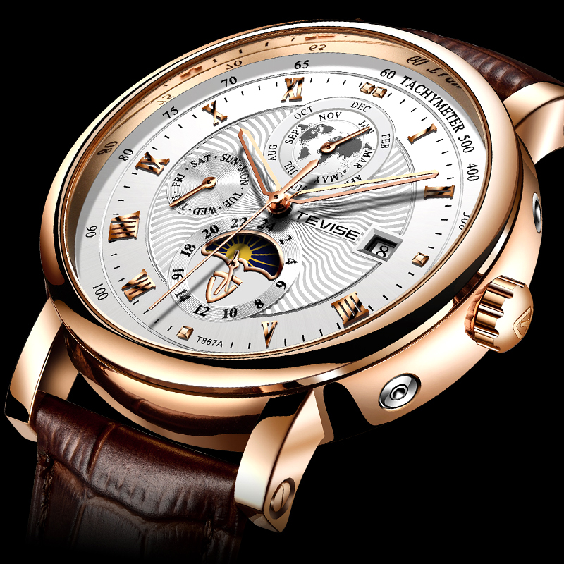 

2021 New TEVISE WristWatch Men Business Automatic Mechanical Watch Fashion Luxury Tourbillon Sport Men Watches Relogio Masculinog, Gold black