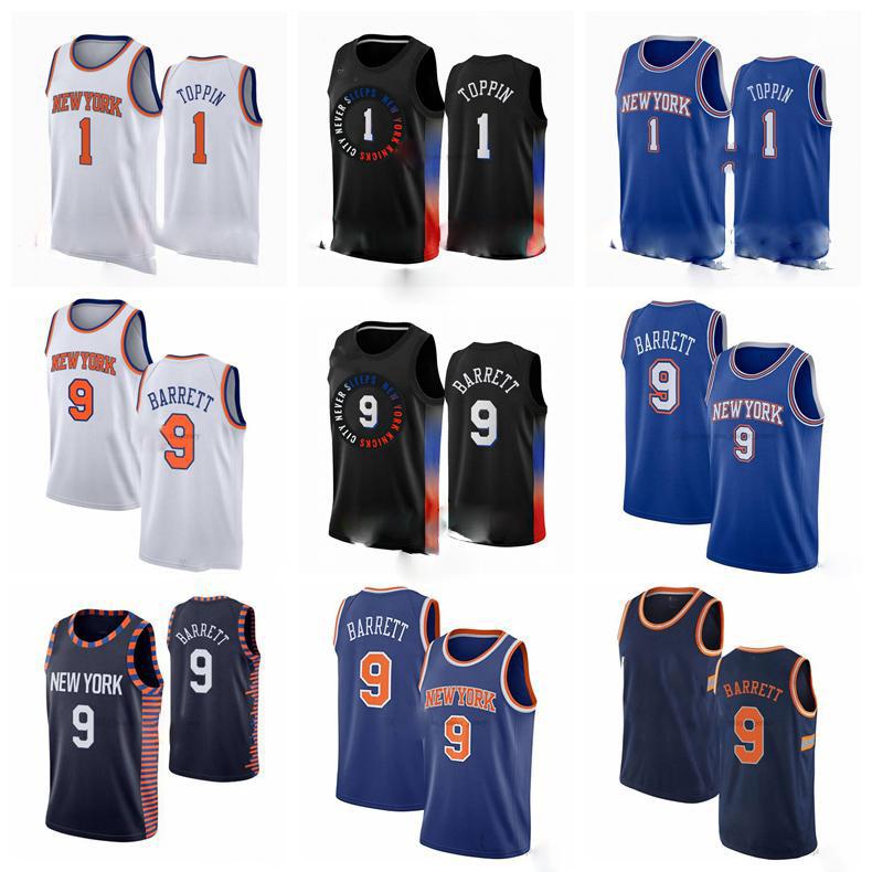 

1 Obi Toppin 9 RJ Barrett 30 Randle New York Knicks Mitchell 2020-21 Black City Basketball Jersey S-3XL, Black;red