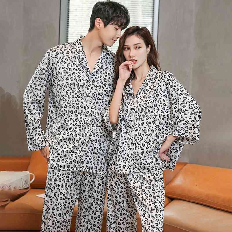 Women&#039;s Sleepwear Print Leopard Couple Pajamas Set Sexy Spring Summer Long Sleeve Trouser Suits Women Button-Down Comfy Pyjamas Su-image-702068209