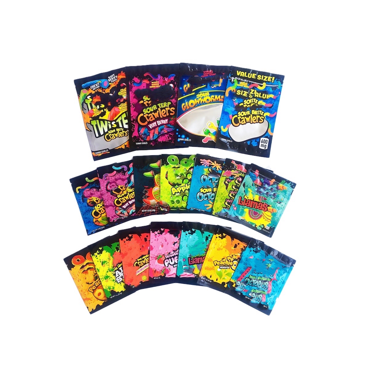 

food packaging Infused mylar bags errlli trrlli trolli gummy plastic packing 600mg package edibles pouch Sour terp Crawlers