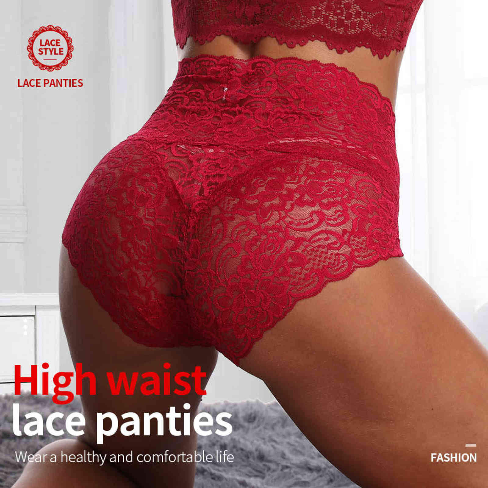 

3PCS Plus Size Lingerie lace panties sexy underwear High waist Mesh Floral Breathable Butt Lift Super elastic Seamless briefs 211109, Black blue coffee