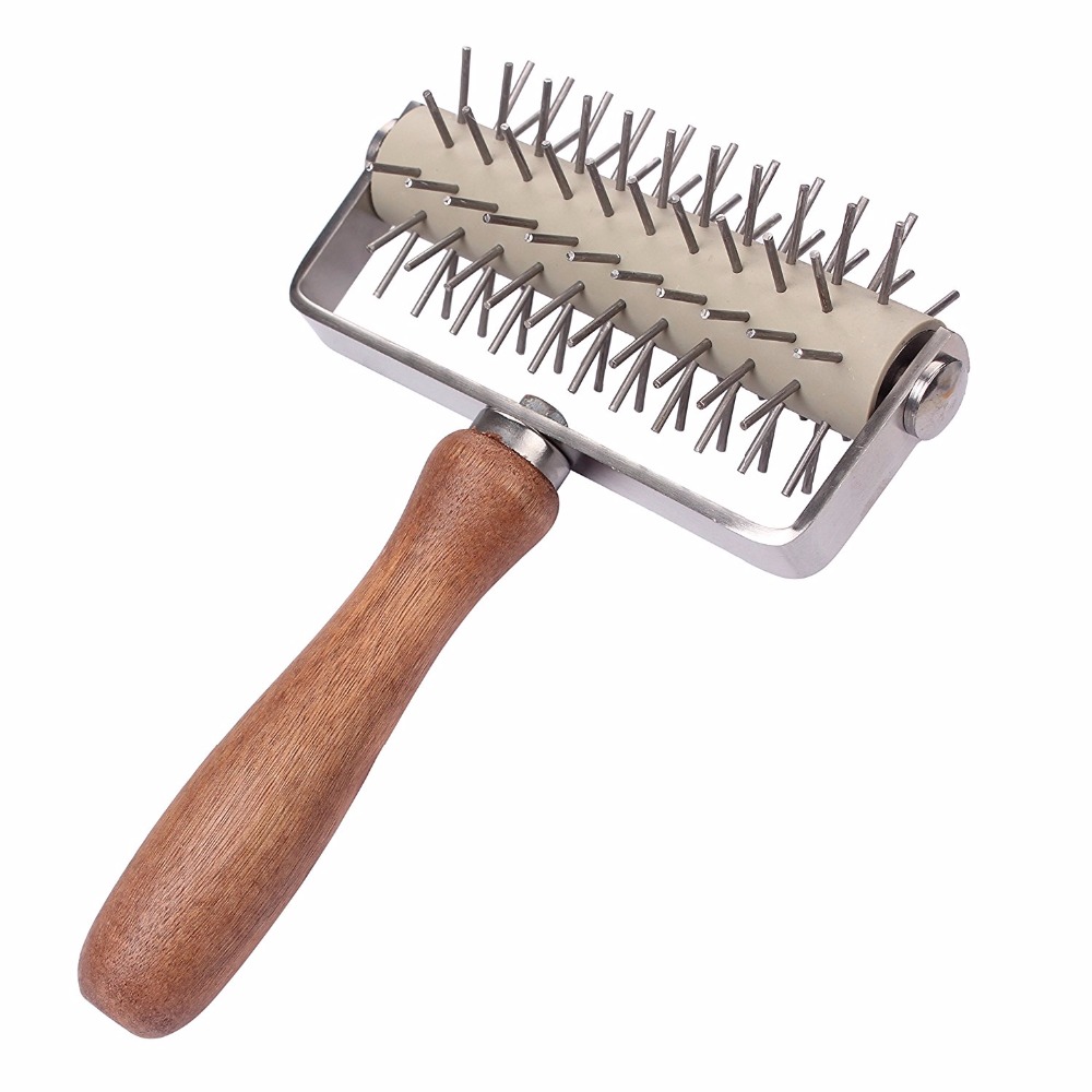 

Stainless Tools Steel Dough Roller Docker with Wooden handle Pizza Cake Pie Bread Baking Tool 8-inch
