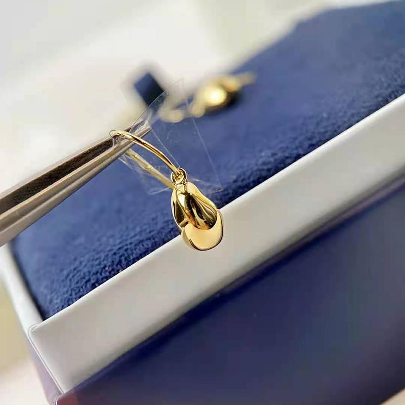 Stud 925 Sterling Silver Earings Anti Allergic Korean Fashion Golden Bean Earrings For Women 2021 High-End Fine Jewelry Accessories-image-701293896
