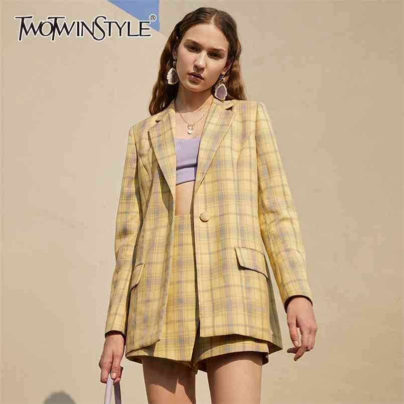 

Plaid Hit Color Blazer For Women Notched Long Sleeve Casual Loose Blazers Female Fashion Clothing Spring 210524, Aspicture