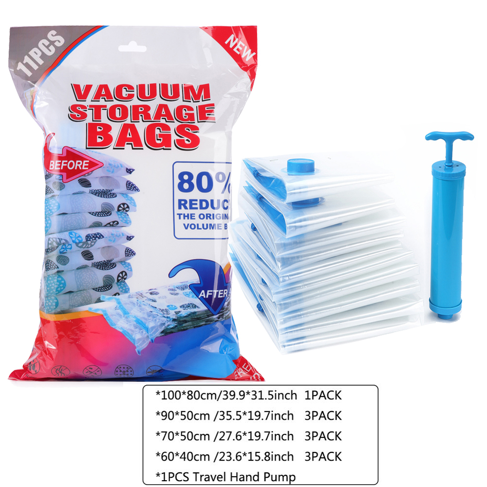 

7-11PCS Vacuum Bag Reusabe Vacuum Storage Bags For Coth Compressed Bag With Hand Pump Trave Save Space Sea Banket Organizer