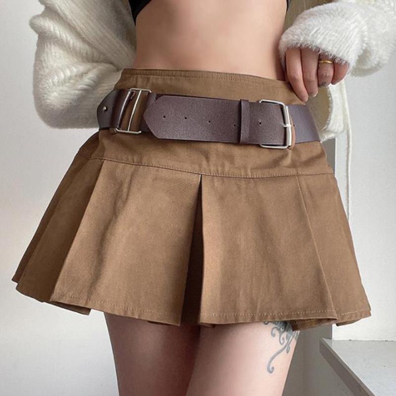 

Skirts Womens Harajuku Punk Micro Mini Pleated Skater Skirt With Belt High Waist Hip Hop Clubwear Gothic Khaki Black, Khaki skirt