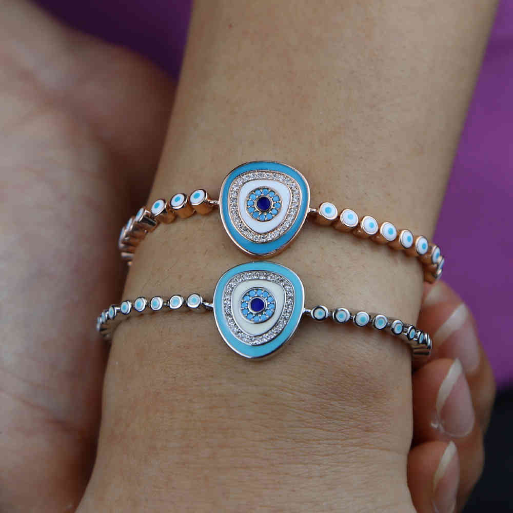 

Classic oval turkish evil eye tennis bracelet lucky bangle for women micro pave bling AAA rhinestone adjusted chain whole