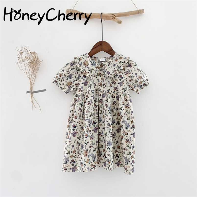 

summer girls print dress lapel flower es toddler clothes 210702, Multi