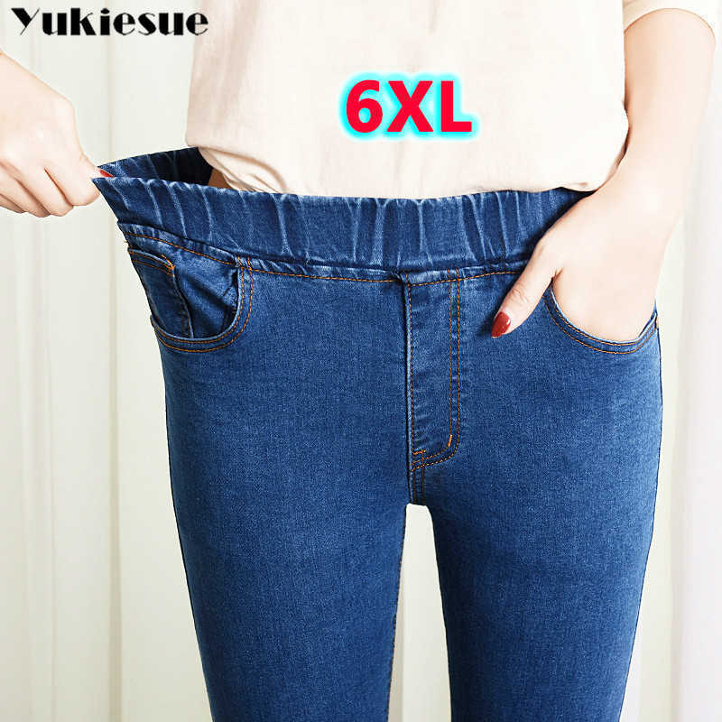 

Spring Summer Plus Size 5xl high Elastic Waist Stretch Ankle length push up mom Jeans for Women Skinny Pants Capris Jeans 210616, Black
