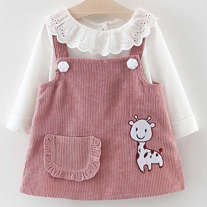 

Girl's Dresses Autumn Baby Girl Princess Clothes Cute Girls Long Sleeve T-shirt Tops Cartoon Giraffe Dress 2pcs Suit 1027, Ax898pink