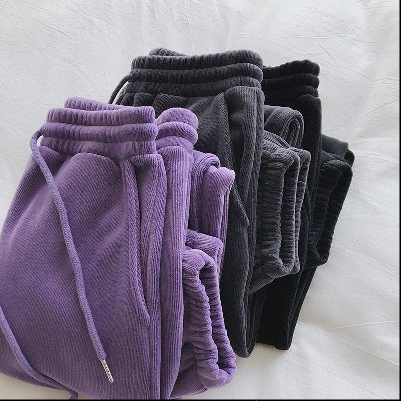 

sportswear winter thick fleece womens pant warm casual loose long harem trousers high waist woman, Black;white