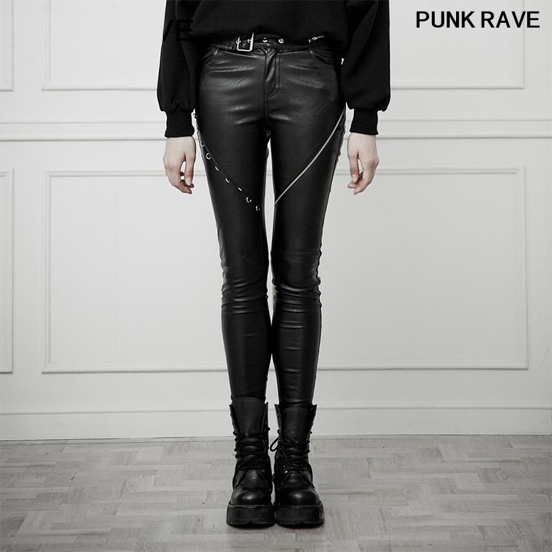 

Women's Pants & Capris Punk Personality Elastic Sexy Women Black Pencil Trousers Heavy Industry Asymmetric Metal Skinny PU RAVE OPK-251PCF