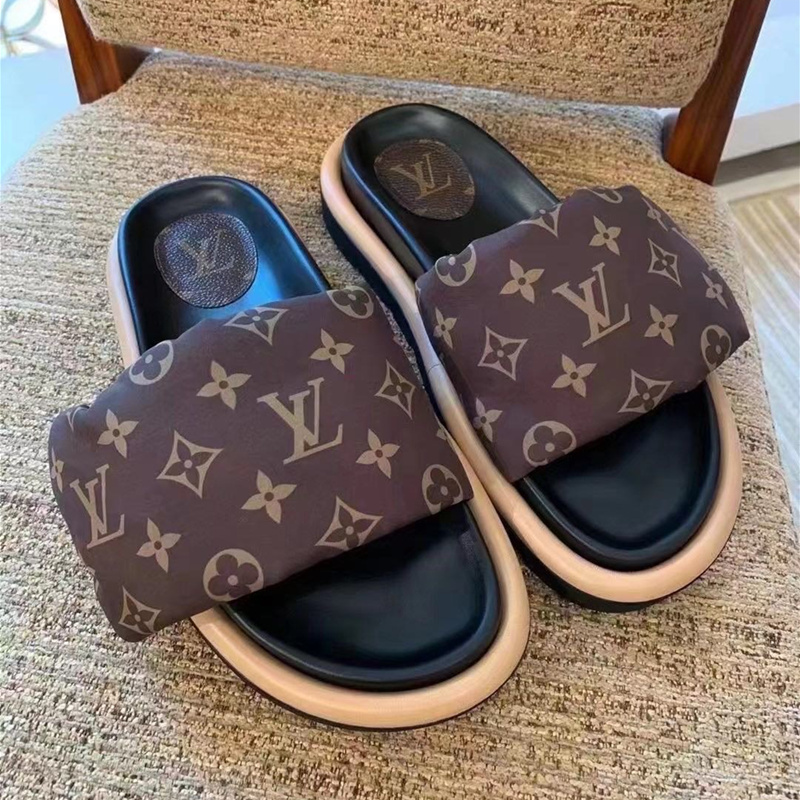 

LVYSLLouisVitton Vintage Leather Slippers Designer Slides Flip Flops Women Lady Fashion Flats Slipper Beach Sandals Vutton Casual Shoes Sneakers, Add box